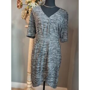 Apt. 9 Marled Faux-Wrap Dress Women's Large Gray Short Sleeve Pleated Stretch